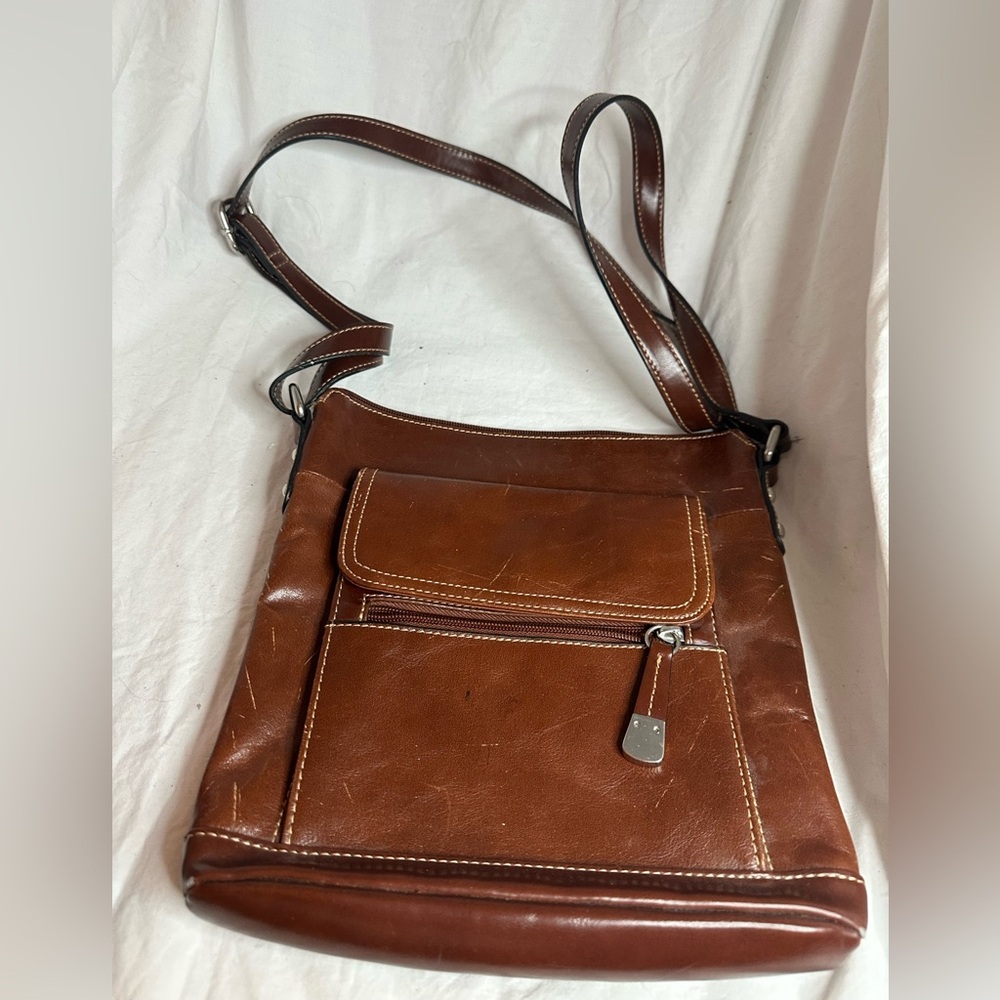 Giani Bernini Cognac Brown Leather Crossbody Bag